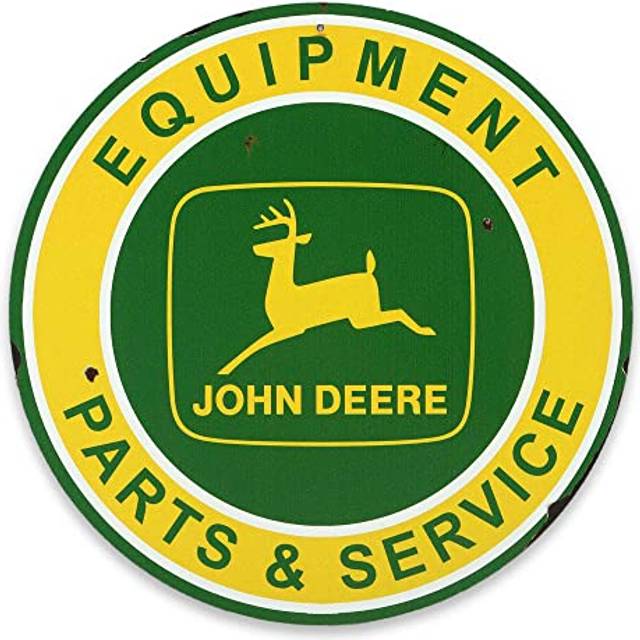 John Deere Equipment Parts and Service Round Metal Sign - Vintage John Deere Sign for Garage or Man Cave