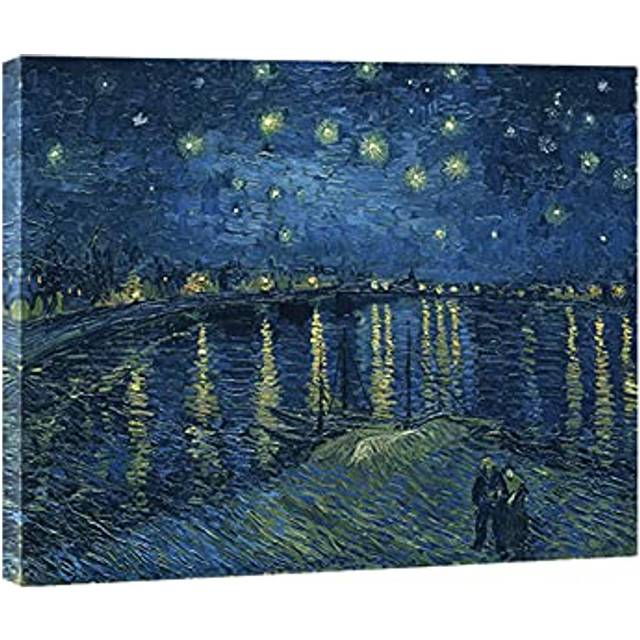 - Starry Night Over the Rhone by Van Gogh Famous Oil Paintings Reproduction Modern Framed Giclee Canvas Print Artwork Seascape Pictures on Canvas Wall