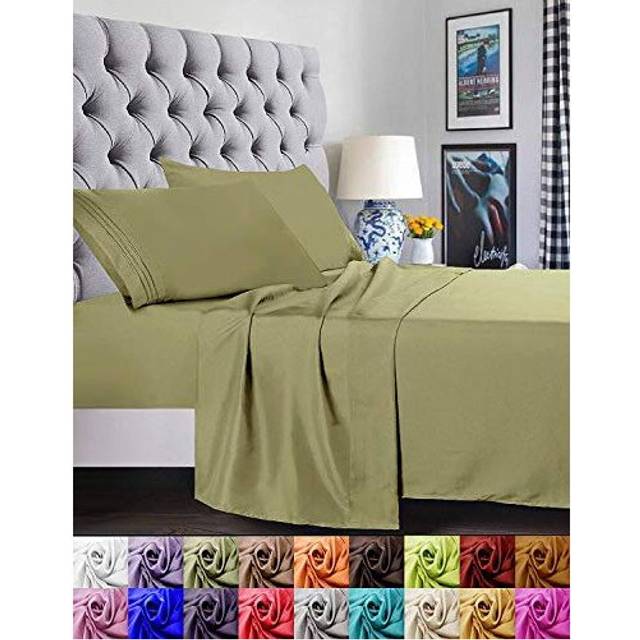 Elegant Comfort 1500 Premier Luxury Hotel Quality Super Soft Wrinkle Free and Fade Resistant 4-Piece Bed Sheet Set, Queen Green