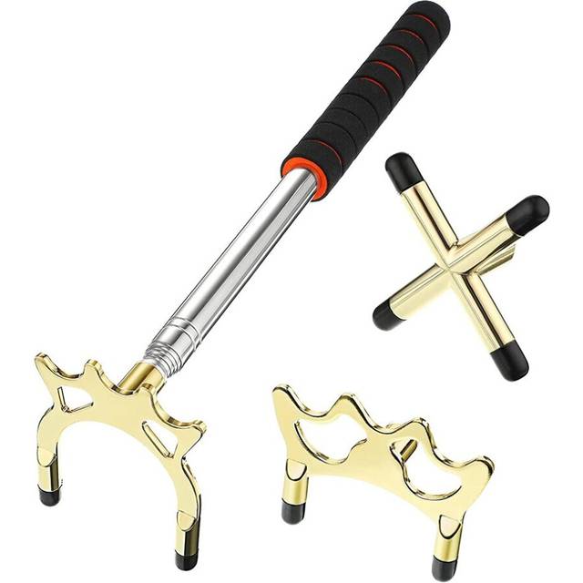 Retractable Billiard Cue Stick Bridge with 3Pcs Removable Brass Head Table Pool Accessories,Gold