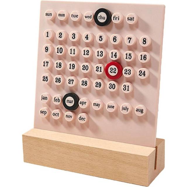 Wooden Desk Calendar Perpetual Calendar, Pink