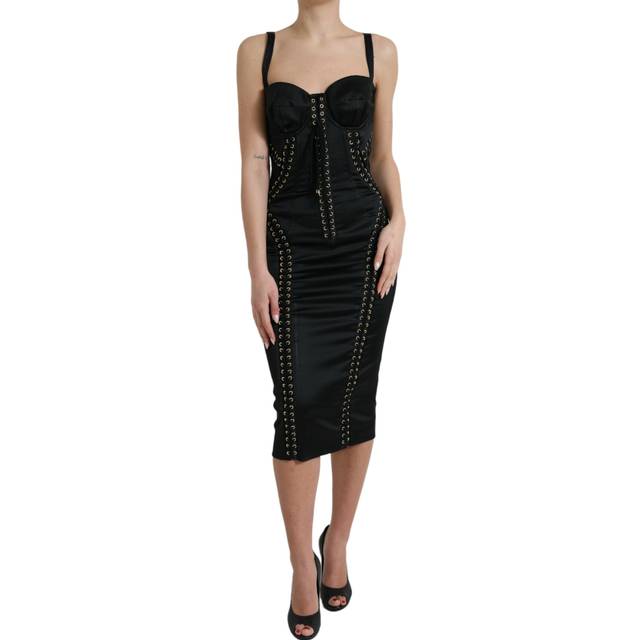 Dolce & Gabbana Elegant Black Lace-Up Midi Bodycon Dress - IT42|M