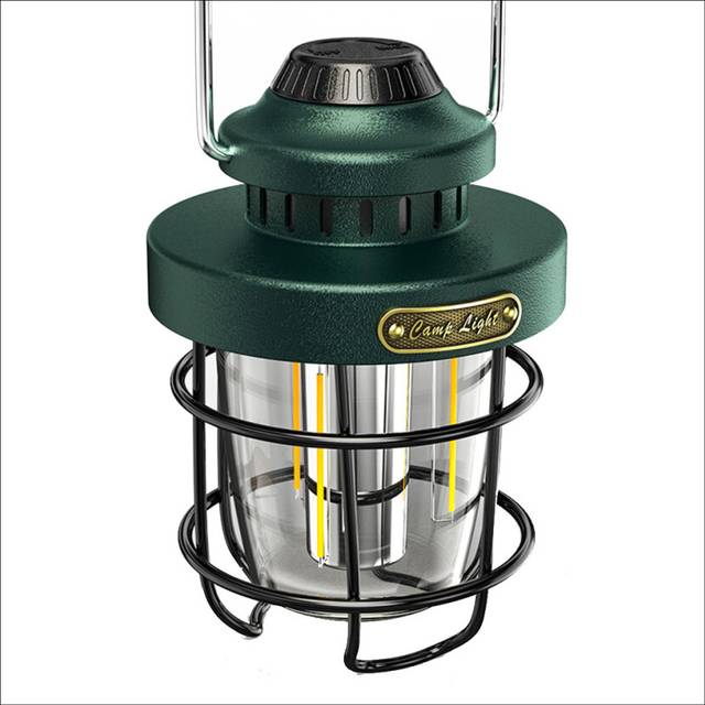Camping Portable Retro Lantern Vintage Tent Lighting Lantern USB Rechargeable LED Lamp Hanging Emergency Light Green