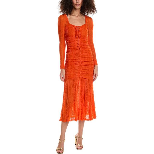 Ganni Stretch Lace Gathered Midi Dress