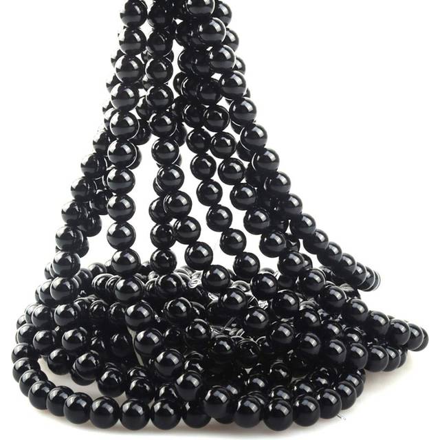 "ICAI Beads 6mm Natural Black Onyx Stone Beads for Jewelry Making DIY Crafts Design 1 Strand 15"""""""" APPR.63-65pcs"