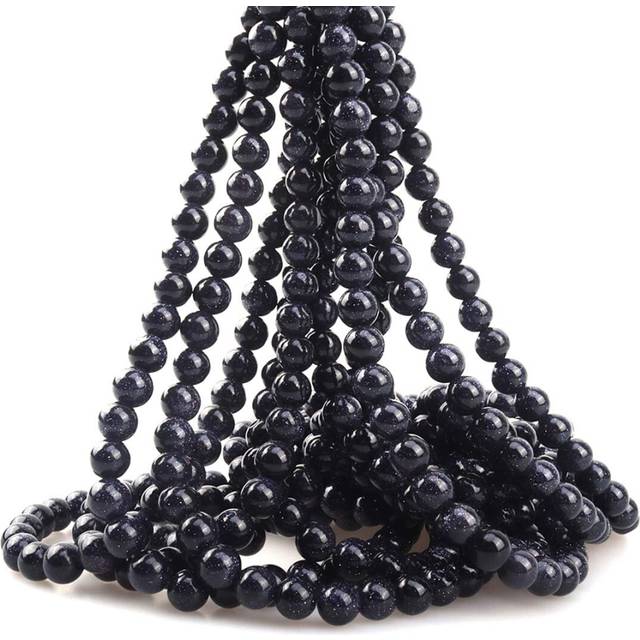"ICAI Beads 8mm Natural Blue Sand Goldstone Round Loose Stone Beads for Jewelry Making DIY Crafts Design 1 Strand 15"""""""" APPR.43-45pcs"