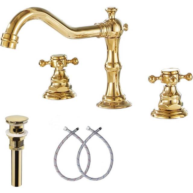 Gold Basin Faucet 8-16 Inch 2 Handles 3 Holes Basin Mixer Tap Widespread Bathroom Faucet