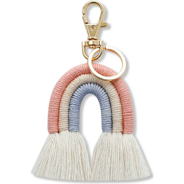 Weaving Rainbow Keychains for Women Boho Handmade Key Holder Keyring Macrame Bag Charm Car Hanging Jewelry Gifts, C