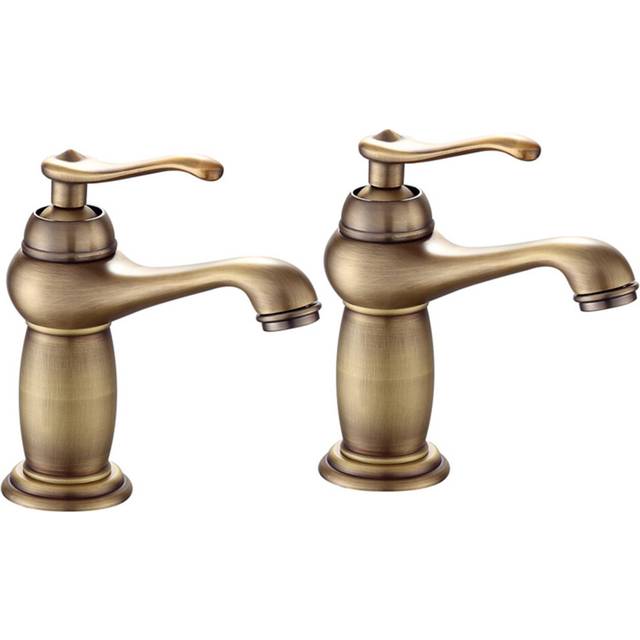 Antique Brass Double Tap Set - Separate Hot & Cold Bath Tubs Faucets, Non-Mixer  for Bathtub Installation (2 Pcs)
