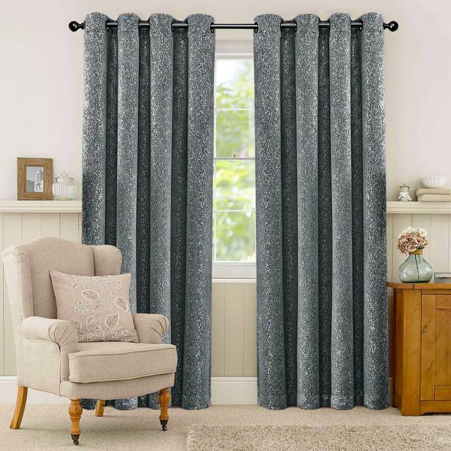 (GREY, 66 x 90) Soft Velvet Curtains Eyelet Ring Top Ready Made UK