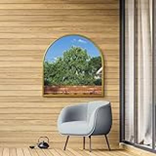 Gold Metal Framed Arched Wall Garden Mirror 39" X 39" (100CM X 100CM) - 1 Pack
