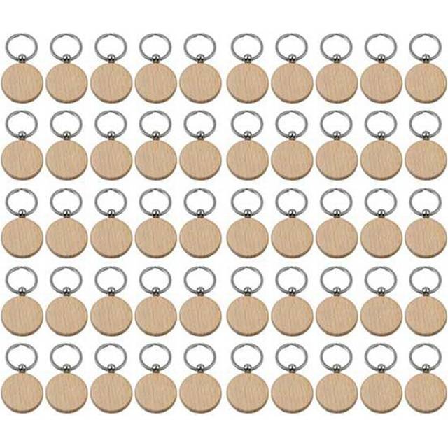 50Pcs Blank Round Wooden Key Chain Diy Wood Keychains Key Tags Can Diy Gifts