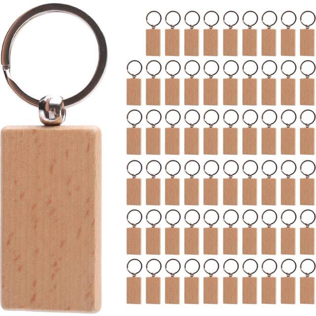 60Pcs Blank Rectangle Wooden Key Chain Diy Wood Keychains Key Tags Can Diy Gifts