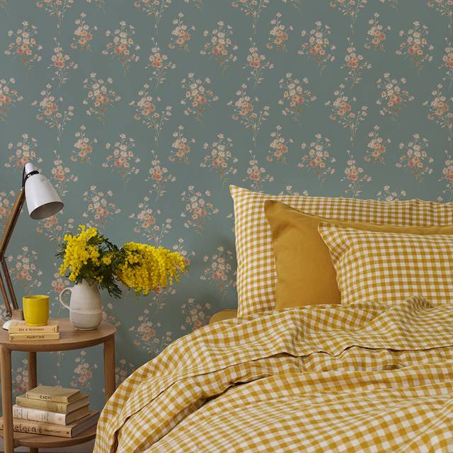 Laurel Green Daisy Bouquet Wallpaper | Default | Piglet in Bed