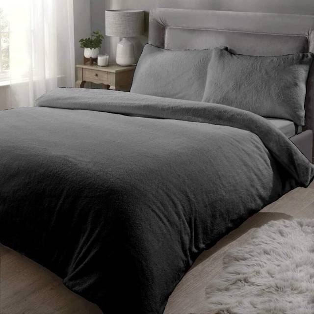 Rapport Home Teddy Duvet Set Double Charcoal, Grey