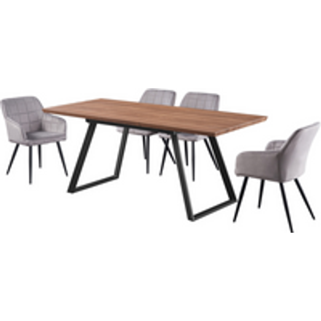 Life Interiors - Toga lux Camden Dining Set - a Brown Wooden Dining Table and Set of 6 Light Grey Velvet Dining Chairs - Dining Room Kitchen