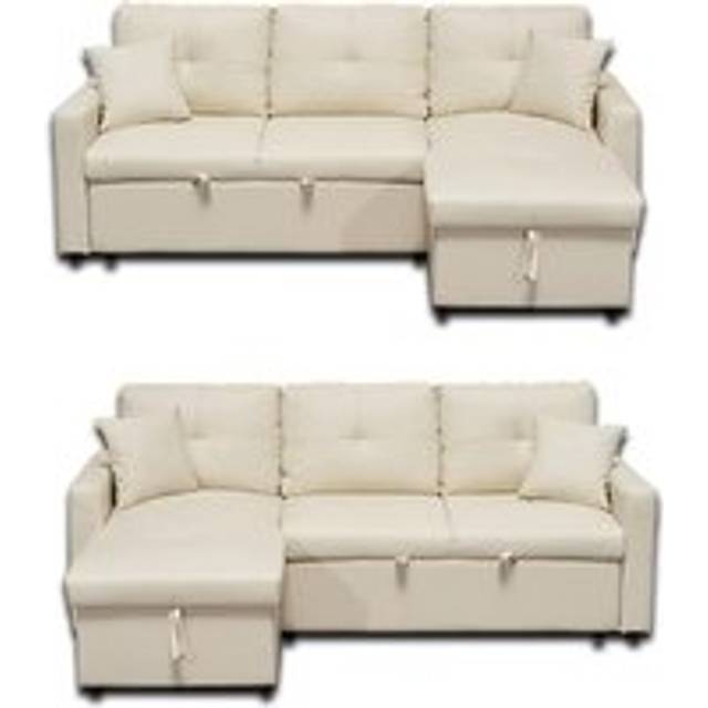Luxury Life Newport Leather 3 Seater Pullout Sofa Bed In Beige With Storage Compartment, Brown