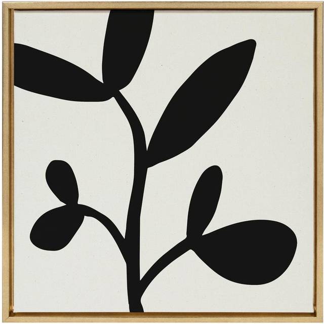 Kate and Laurel Sylvie Modern Botanical Neutral Abstract 2 Framed Canvas Wall Art by The Creative Bunch Studio  22x22 Gold  Decorative Shadow Art for