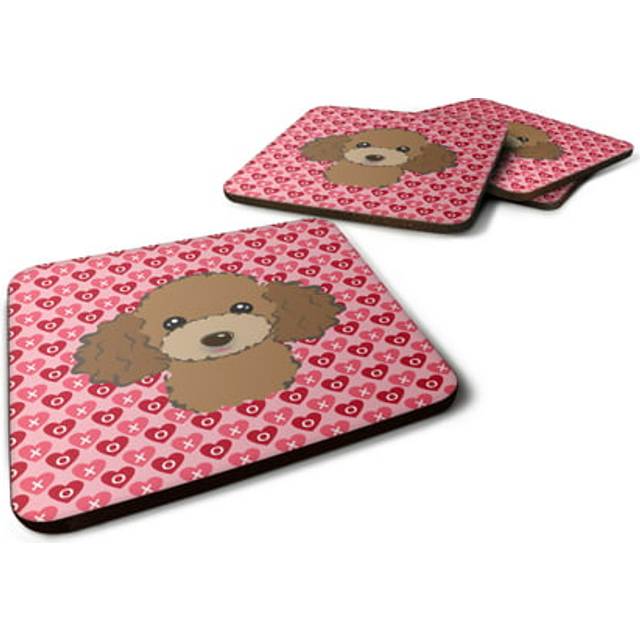 """""Caroline's Treasures Chocolate Brown Poodle Hearts Foam Coaster Set of 4  3.5  Multicolor"""""