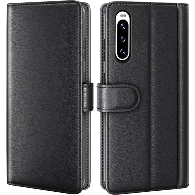 Sony Xperia 10 V Plånboksfodral Äkta Läder Flip - Svart