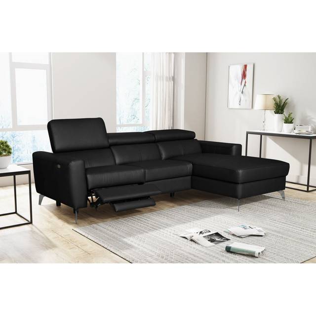 Amorian Leather Reclining Corner Sofa - Black (97cm H X 235cm W X 179cm D)
