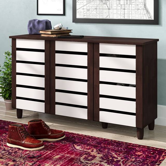 14 Pair Shoe Storage Cabinet - White;Dark Oak (14)