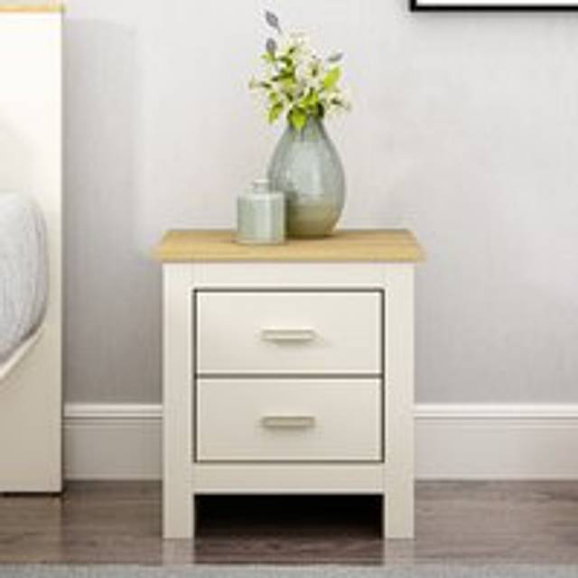 Lexington 2 Drawer Cream Gold Handled Bedside Table - 2 Drawers