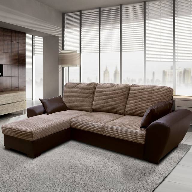 Acee Corner Sofa Bed Jumbo Cord - Brown (87cm H X 262cm W X 162cm D)