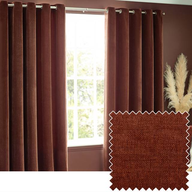 Yard Nutmeg Heavy Chenille Velvet Eyelet Curtain 117 x 183cm - Yard Living - Cream - W 183 x D 117cm