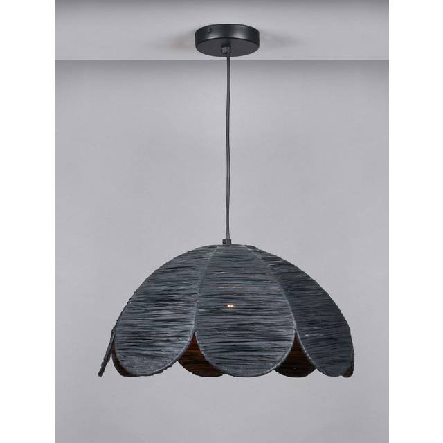 Pacific Petal Scalloped Black Raffia Pendant, Black
