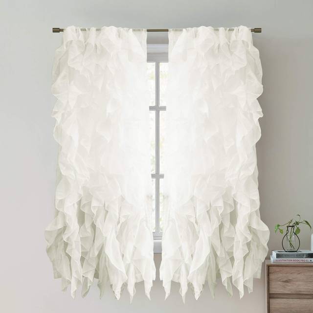 Sweet Home Collection - SHRPNL-63-IVR-2PK Sheer Voile Vertical Ruffled
