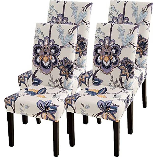 SearchI Dining Room Chair Covers Set of 4  Stretch Printed Floral Parsons Chair Slipcovers Spandex Removable Washable Kitchen Chair Protector Cover fo