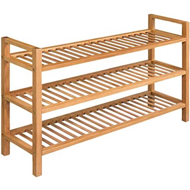 vidaXL Skohylla med 3 hyllor 100x27x60 cm massiv ek