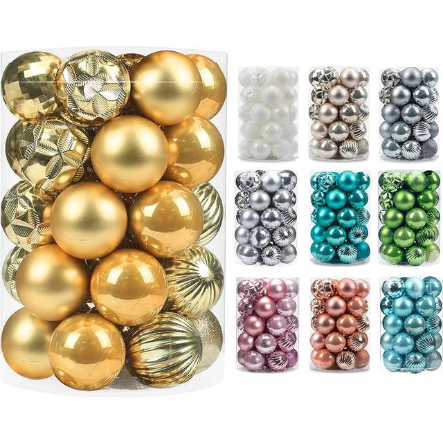 AMS 2.36''/60mm 34ct Christmas Ball Large Ornaments Party Decorations Shatterproof Festival Pendant Hangings for Xmas Tree Decor 60mm, Gold