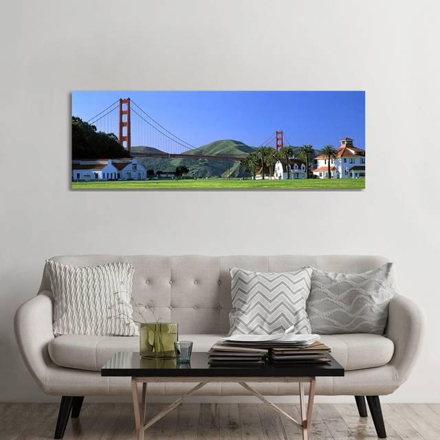Bridge Viewed from a PArk, Golden Gate Bridge, Crissy Field - Wrapped Canvas Panoramic Photograph (60.96cm H x 182.88cm W x 3.81cm D)