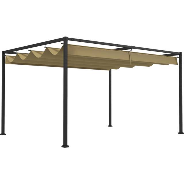Outsunny 4x3m Metal Pergola Gazebo - Khaki, Brown