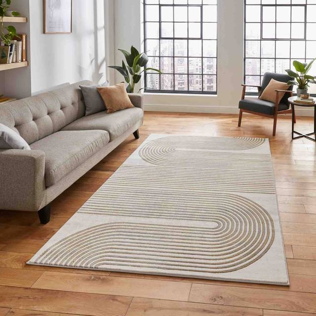 Think Rugs Apollo Grey/Gold Rectangle 160 x 220 cm Polypropylene Modern Linear 2683, Grey