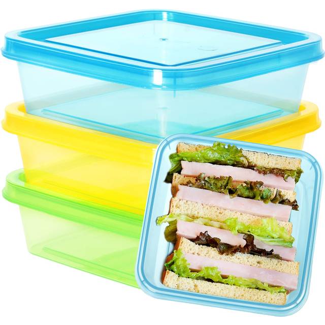 Youngever 3 Pack 600ML Sandwich Containers for Lunch Box, Reusable Food Storage Containers, Meal Prep Containers, Single Sandwich (Multi Color)