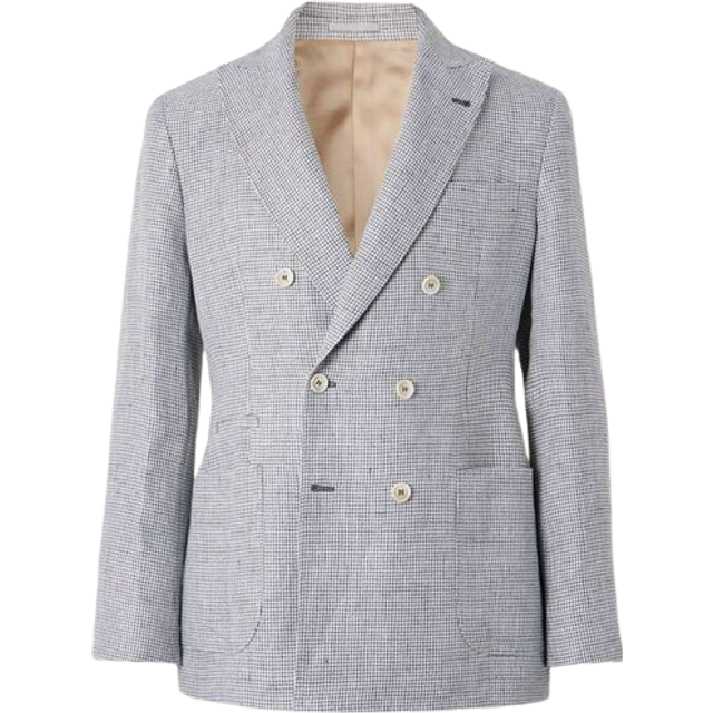 Brunello Cucinelli - Double-Breasted Puppytooth Linen Suit Jacket - Men - Gray - IT 46
