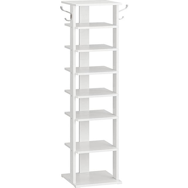 HOOBRO Vertical Shoe Rack  8 Tier Wooden Shoe Storage Organizer with Hooks  Narrow Shoe Tower for 8 Pairs  Space Saving  for Entryway  Livin