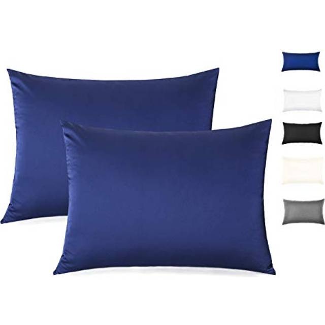 100% Mulberry Silk Pillowcase for Hair and Skin  Both Side 19 Momme Silk with Hidden Zipper 2 Pack Navy Blue  Queen