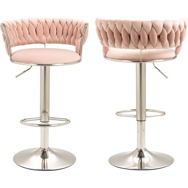 Kakotito 360?Velvet Swivel Bar Stools with Low Back & Footrest  Adjust