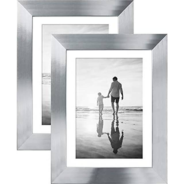 Americanflat 5x7 Picture Frame Set of 2 in Silver - Use as 4x6 Picture Frame with Mat or 5x7 Frame Without Mat - Engineered Wood Photo Frame with Poli