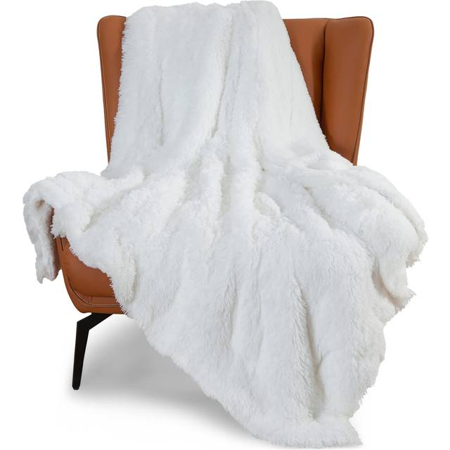 Bedsure Soft Fuzzy White Faux Fur Throw Blanket  50x60 Inches  640 GSM