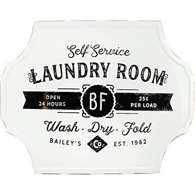 AuldHome Rustic Laundry Room Sign, Vintage Farmhouse Style Metal White Enamelware Wall Decor