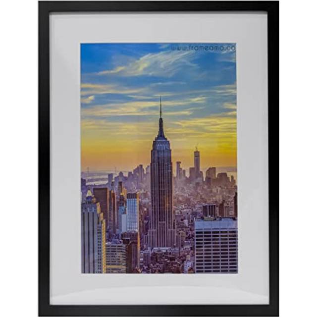 Frame Amo 18x24 Black Picture Frame  White Mat with 12.5x18.5 opening for 13x19 Image  1 Inch Border  Acrylic Face
