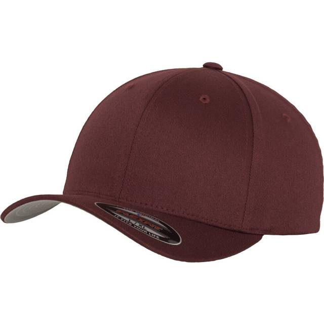 (SM, Maroon) Yupoong Mens Flexfit Fitted Baseball Cap