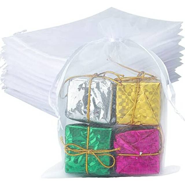 White Organza Gift Pouches - 50 PCS Wedding Jewelry Bags - 13x18 CM Clear Mesh Pouches Perfect for Wedding, Christmas, Birthday, Anniversary