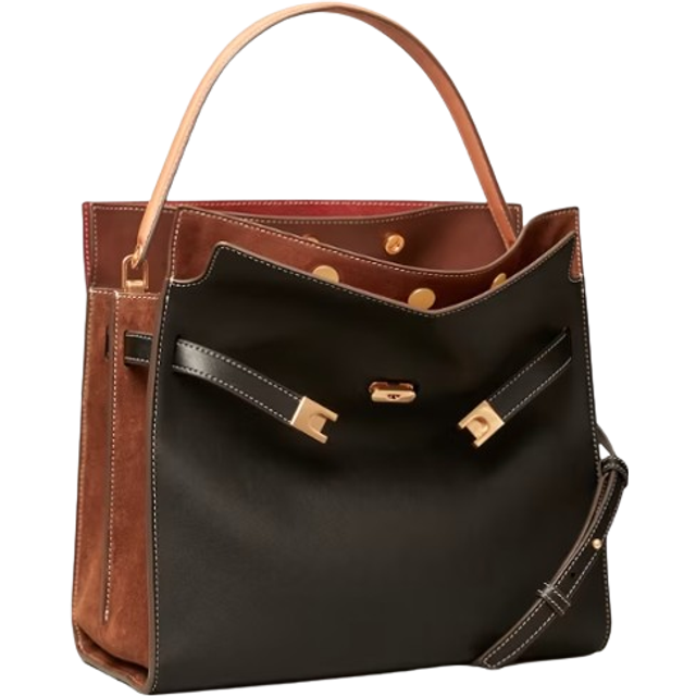 Tory Burch Lee Radziwill Double Leather and Suede Bag - Black