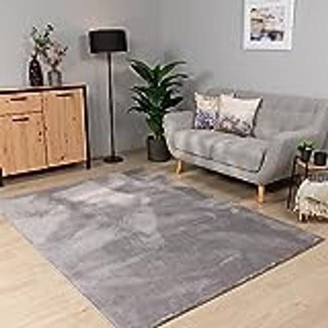 Paco Home Matta Vardagsrum Kort Stapel Kan Tvättas I Tvättmaskin Enfärgad Mjuk, Storlek:160x220 cm, Färg:Grå